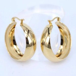New 18K Yellow Gold Plated 2'' Round Chunky Hoop Earrings
